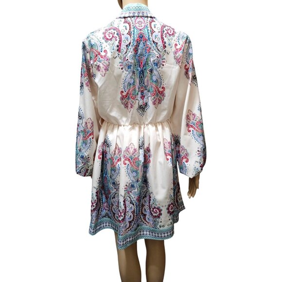 Bohemian Paisley Printed Long Sleeve Mini Dress By Goodnight Macaroon - Size L - Picture 4 of 9
